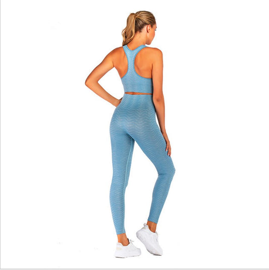 Damen Yoga Set – Crossover Sport-BH & Seamless Leggings – Produktbild 3 – Farbe „Blue“