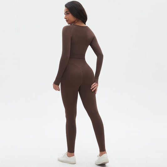 Damen Seamless Yoga Set – Strick-Optik Solid Color – Produktbild 2 – Farbe „brown“
