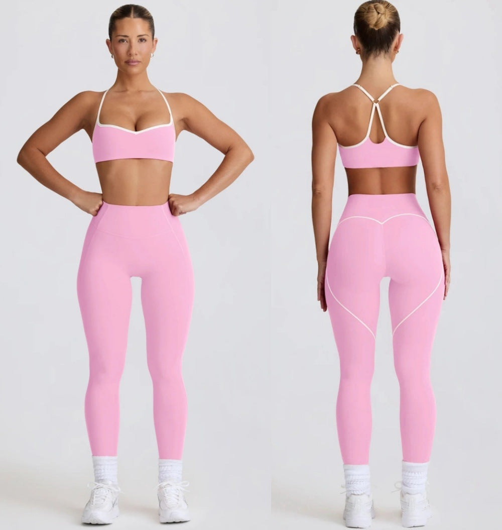 Damen Naked-Feel Yoga Set – Sport-BH & 7/8 High-Waist Leggings – Produktbild 1 – Farbe „Lotus Pink Set“