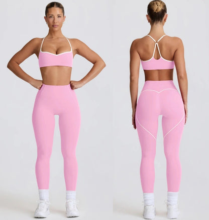 Damen Naked-Feel Yoga Set – Sport-BH & 7/8 High-Waist Leggings – Produktbild 1 – Farbe „Lotus Pink Set“