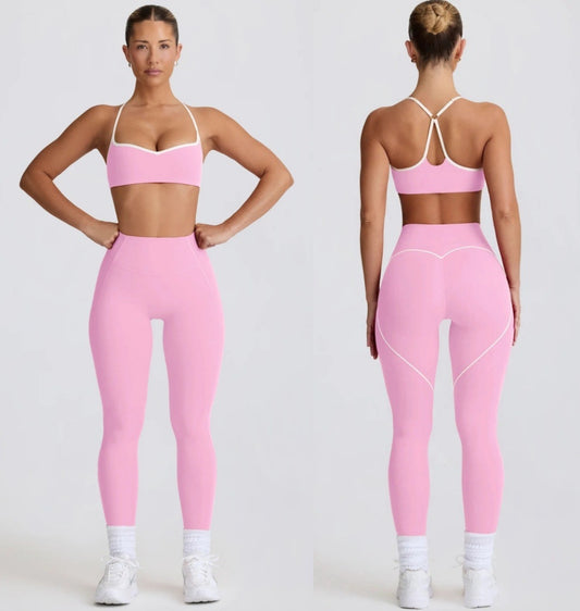 Damen Naked-Feel Yoga Set – Sport-BH & 7/8 High-Waist Leggings – Produktbild 1 – Farbe „Lotus Pink Set“