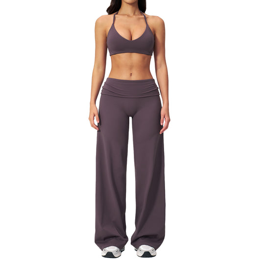Damen Seamless-Back Yoga Set – Sport-BH & Wide-Leg Hose – Produktbild 2 – Farbe „Purple“