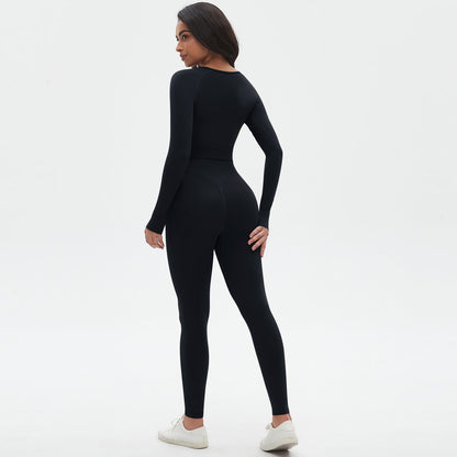 Damen Seamless Yoga Set – Strick-Optik Solid Color – Produktbild 5 – Farbe „black“