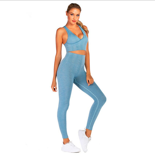 Damen Yoga Set – Crossover Sport-BH & Seamless Leggings – Produktbild 2 – Farbe „Blue“