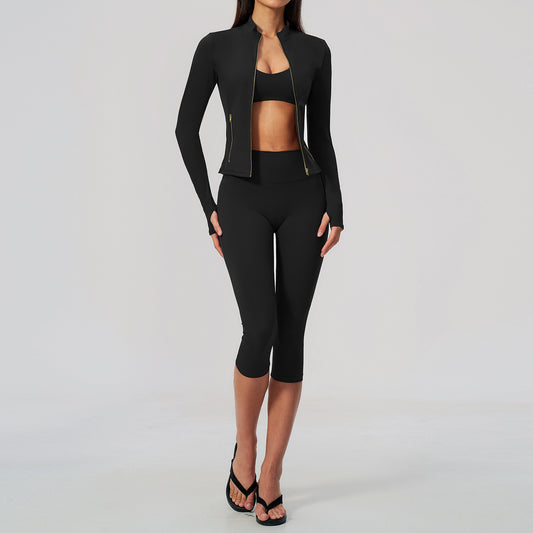 Damen 3-teiliges Zip Yoga Set – Slim-Fit Sportanzug – Produktbild 2