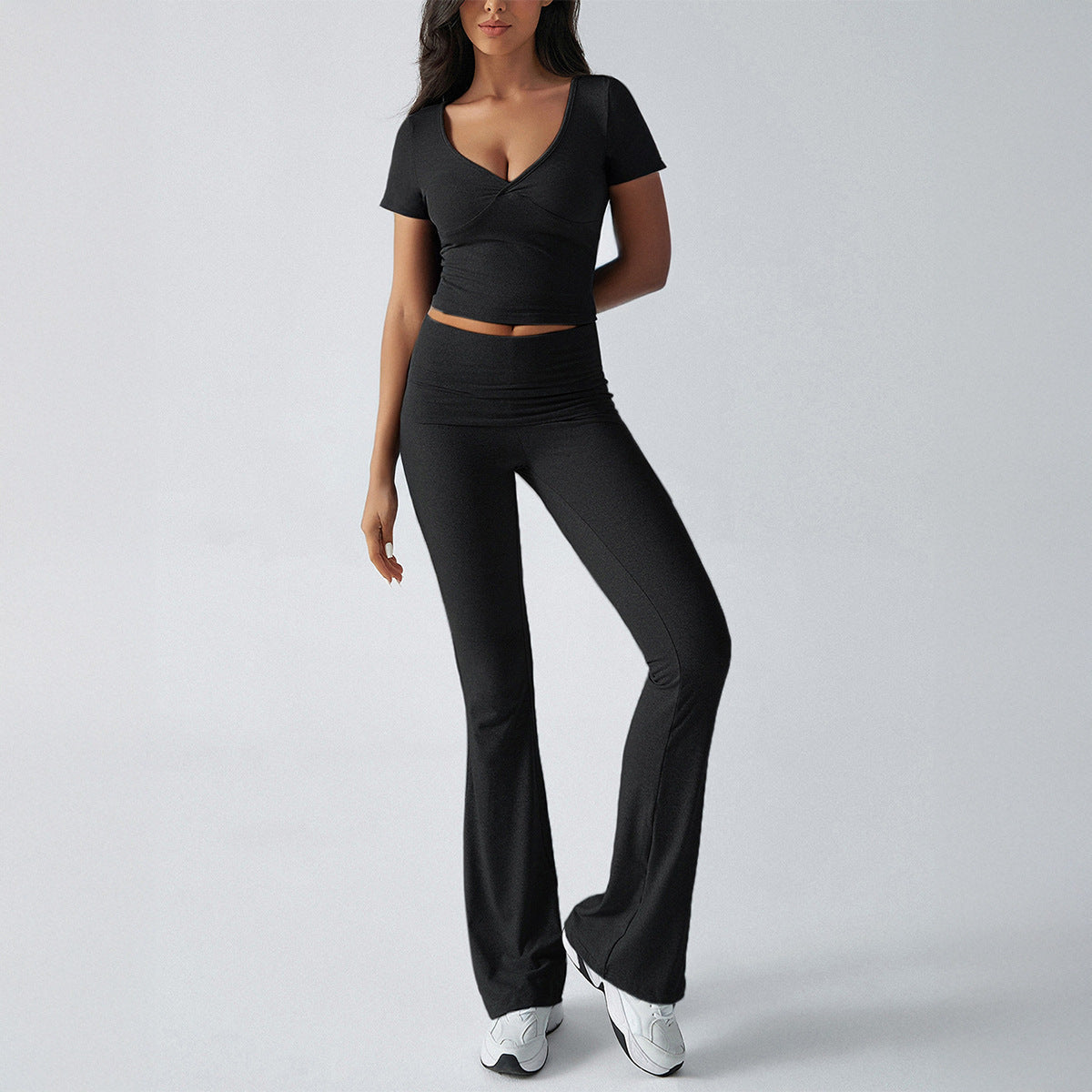 Damen Kurzarm T-Shirt & Yoga Pants Set – Produktbild 5 – Farbe „Black“