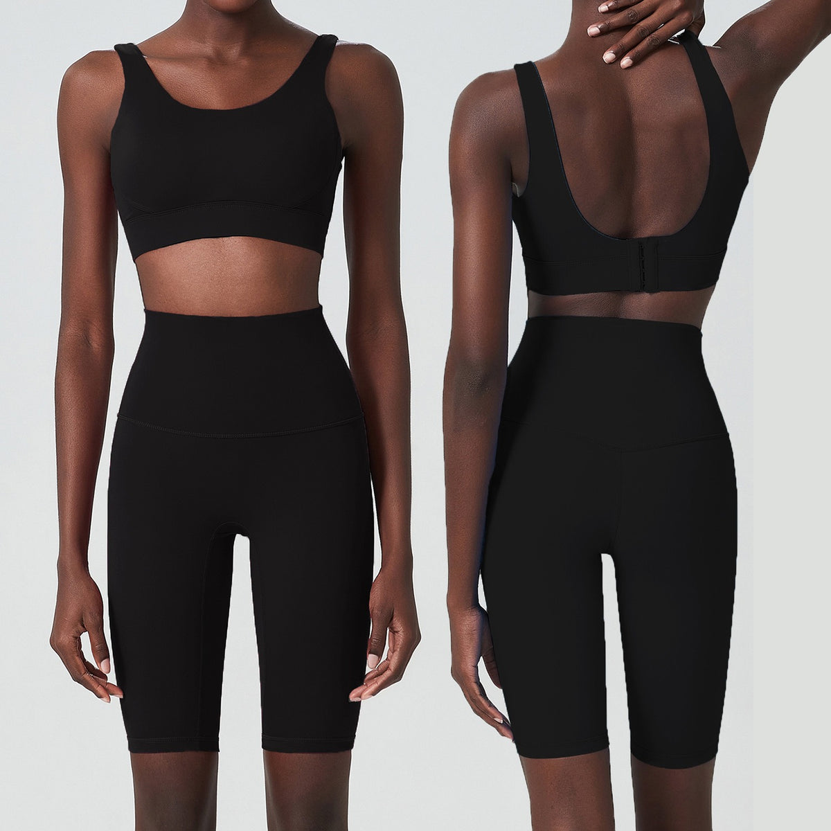 Damen Yoga Shorts Set – Deep-U-Back Sport-BH & Shorts – Produktbild 6 – Farbe „Two piece set black“