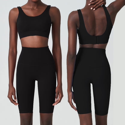 Damen Yoga Shorts Set – Deep-U-Back Sport-BH & Shorts – Produktbild 6 – Farbe „Two piece set black“