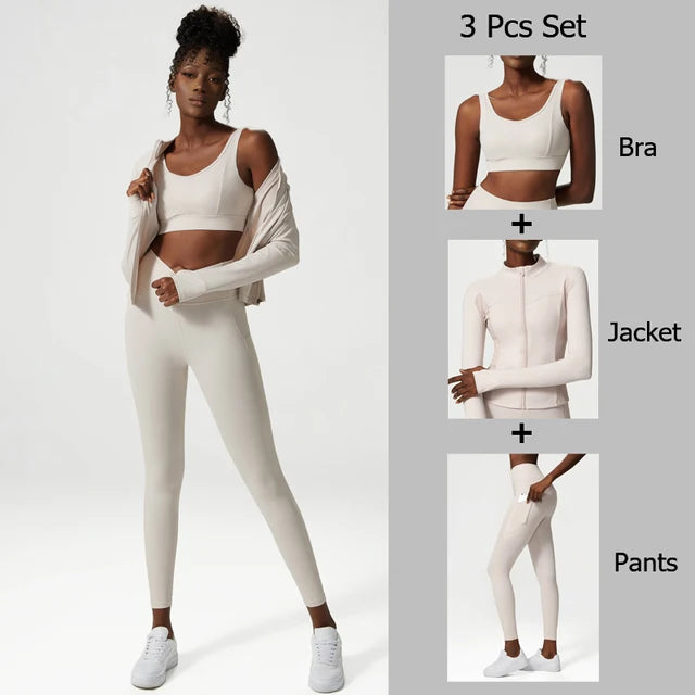 Isela Active Oversized Yoga Set Damen – 3-teiliges Set, Ansicht 9 – Farbe „3pcs-milk white“