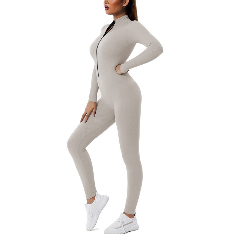 Isela Seamless Jumpsuit Damen – Langarm-Overall mit Reißverschluss, Ansicht 6 – Farbe „Silver“