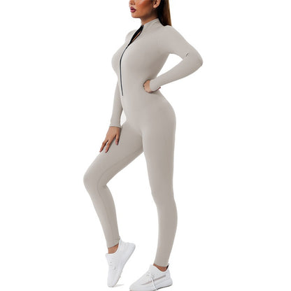 Isela Seamless Jumpsuit Damen – Langarm-Overall mit Reißverschluss, Ansicht 6 – Farbe „Silver“