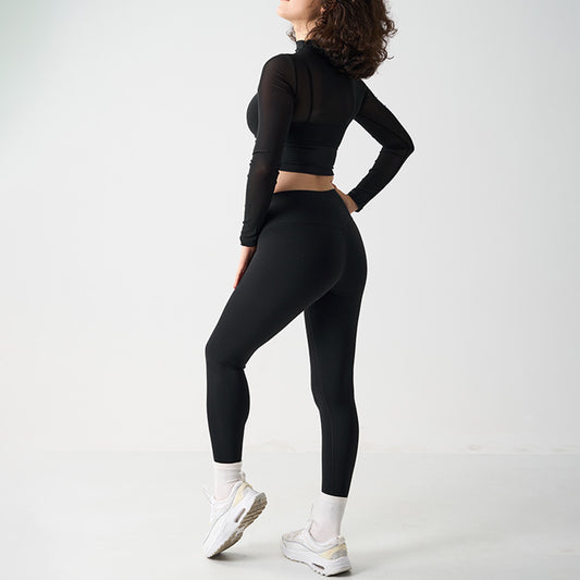 Damen Mesh Yoga Set – High-Waist Leggings & Mesh-Details – Produktbild 2 – Farbe „Black“