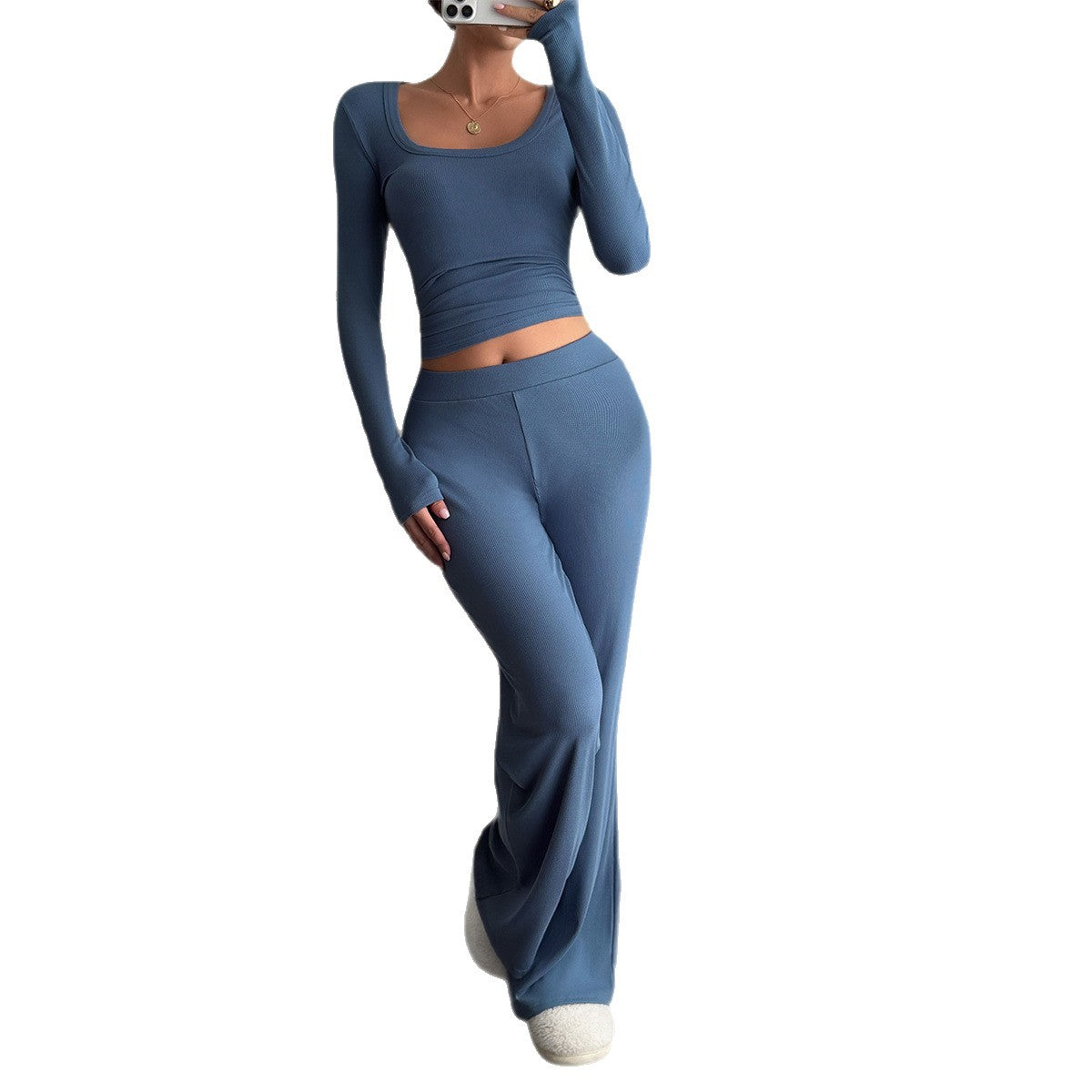 Damen Yoga T-Shirt & Pants Set – Solid Color 2-teilig – Produktbild 1