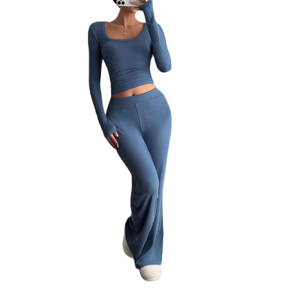 Damen Yoga T-Shirt & Pants Set – Solid Color 2-teilig – Produktbild 1