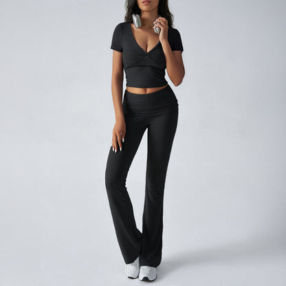 Damen Kurzarm T-Shirt & Yoga Pants Set – Produktbild 3 – Farbe „Black“
