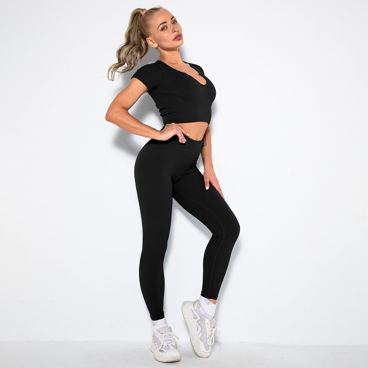 Isela Rib-Strick Yoga Set Damen Sport-BH & Leggings – Ansicht 19