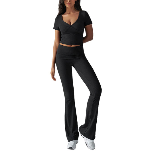 Damen Kurzarm T-Shirt & Yoga Pants Set – Produktbild 1 – Farbe „Black“
