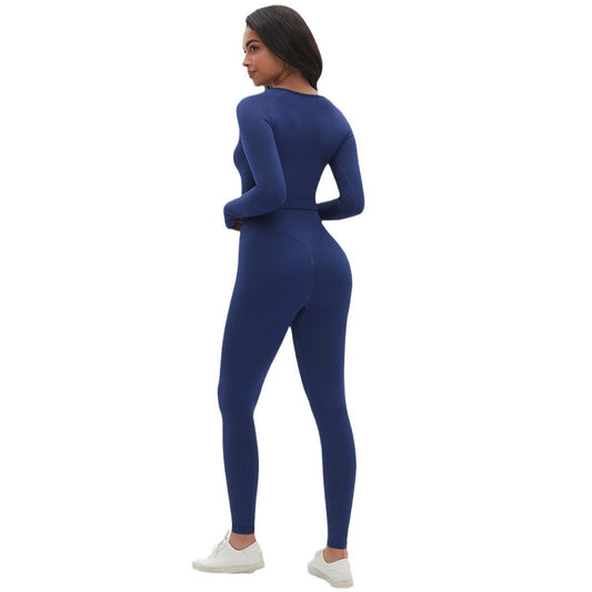 Damen Seamless Yoga Set – Strick-Optik Solid Color – Produktbild 1 – Farbe „dark blue“