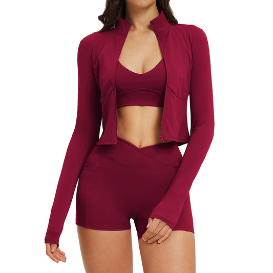 Damen Naked-Feel Yoga Set – 3-teilig für Outdoor & Studio – Produktbild 1 – Farbe „Red“