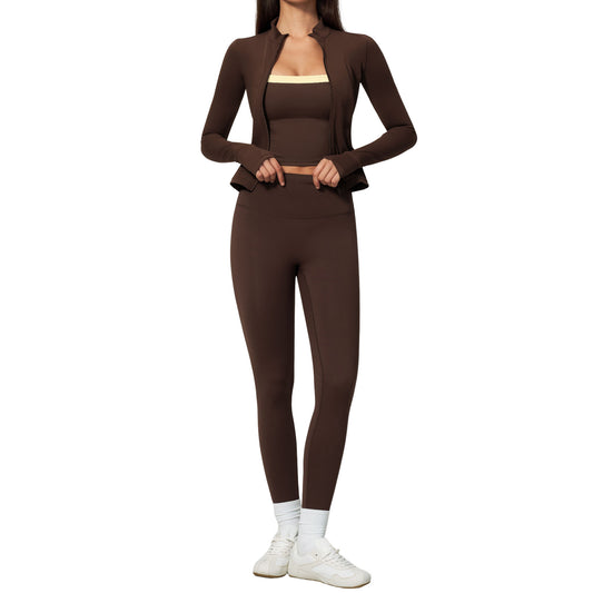 Damen 3-teiliges Yoga Workout Set – Open Front Sport-Jacke, Top & Leggings – Produktbild 1