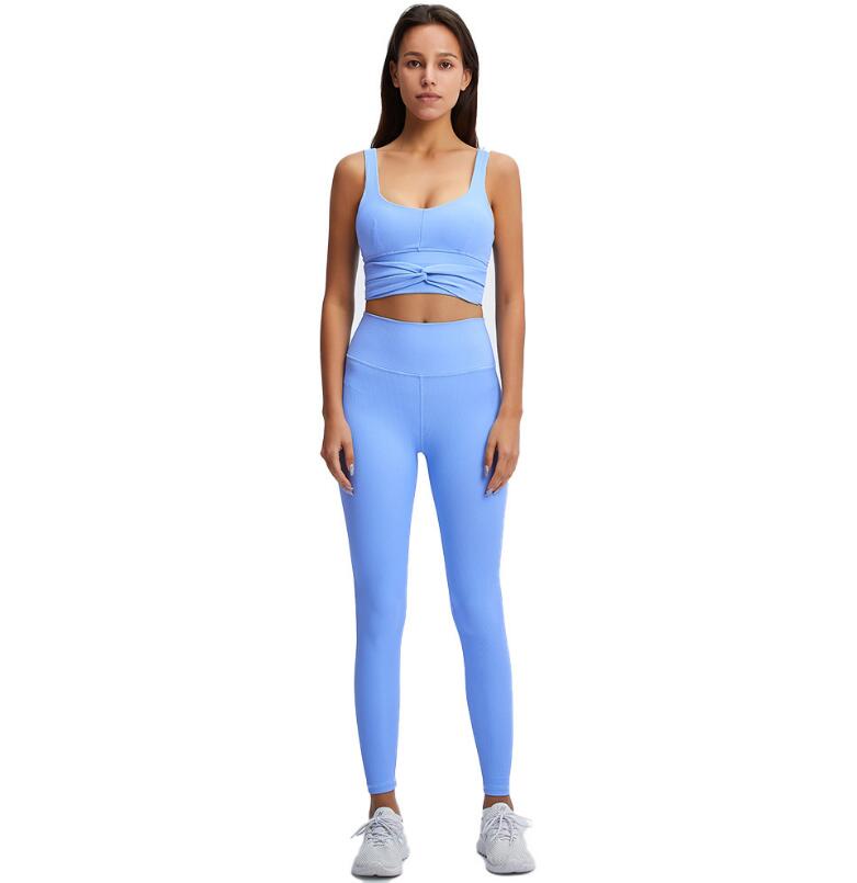 Isela Rib Sport-BH Set Damen – mit Seamless High-Rise Leggings – Farbe „Baby Blue“