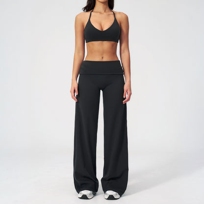 Damen Seamless-Back Yoga Set – Sport-BH & Wide-Leg Hose – Produktbild 3 – Farbe „Black“