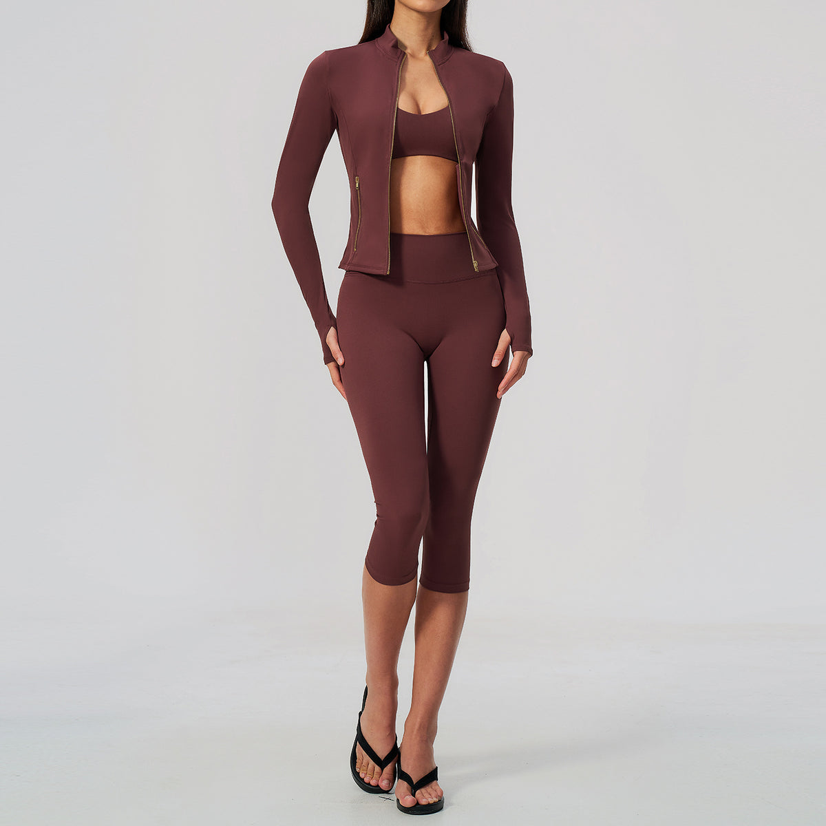 Damen 3-teiliges Zip Yoga Set – Slim-Fit Sportanzug – Produktbild 4