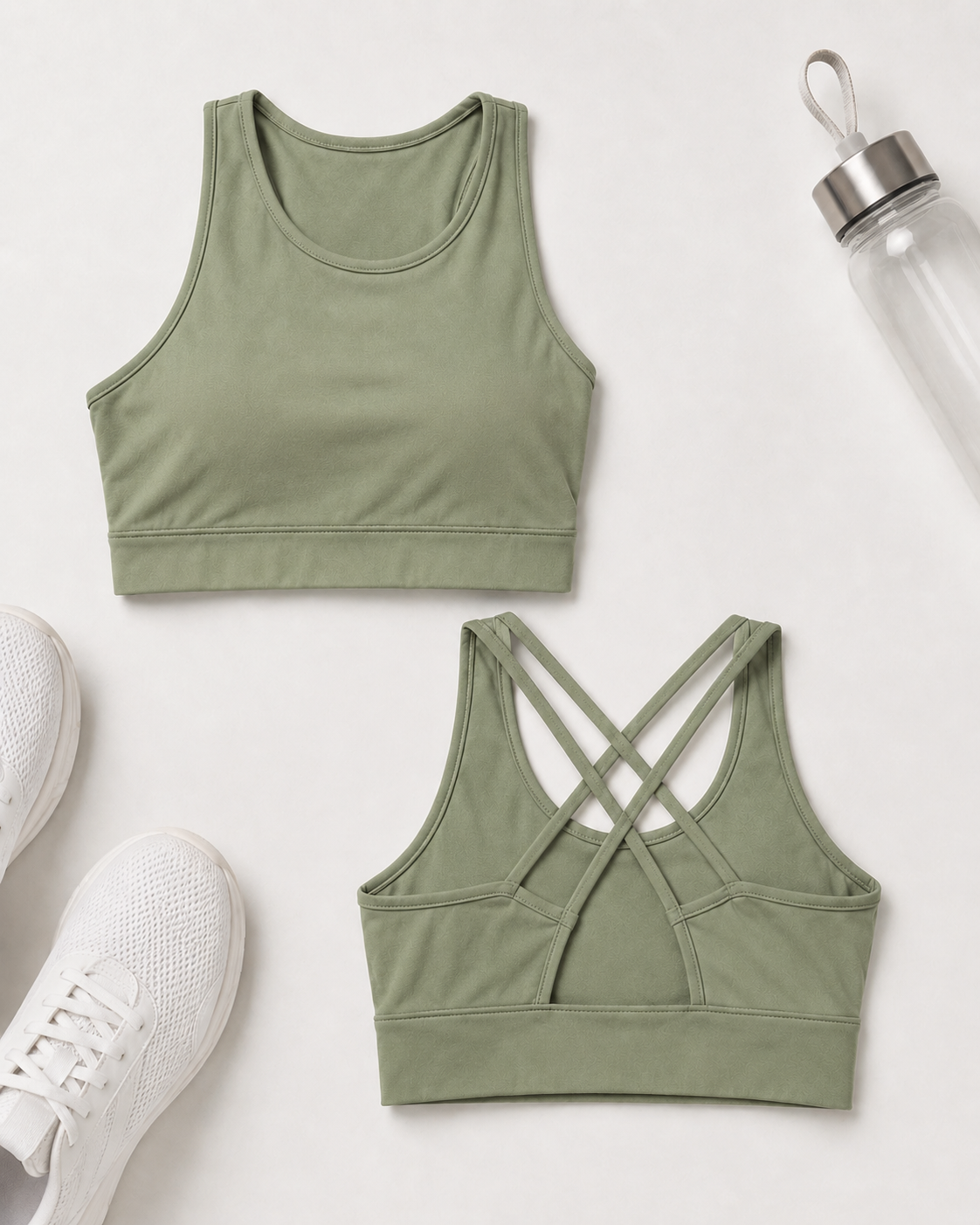 Isela Fitness Crop Top Damen in Grün – Front- und Rückseite