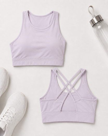 Isela Fitness Crop Top Damen in Lila – Front- und Rückseite