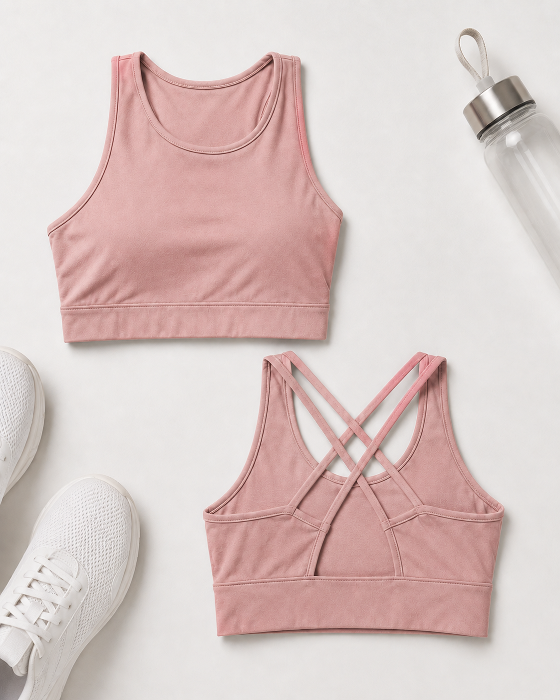 Isela Fitness Crop Top Damen in Rosa – Front- und Rückseite