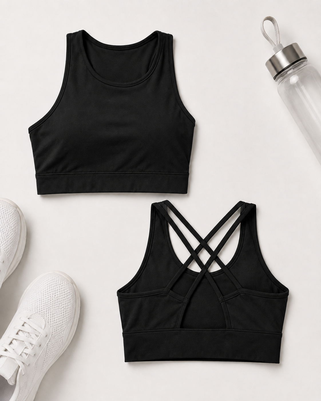 Isela Fitness Crop Top Damen in Schwarz – Front- und Rückseite