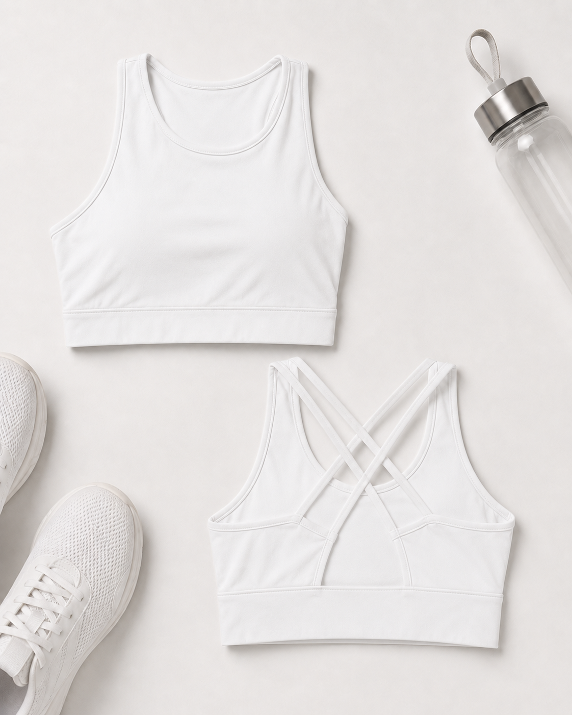 Isela Fitness Crop Top Damen in Weiß – Front- und Rückseite