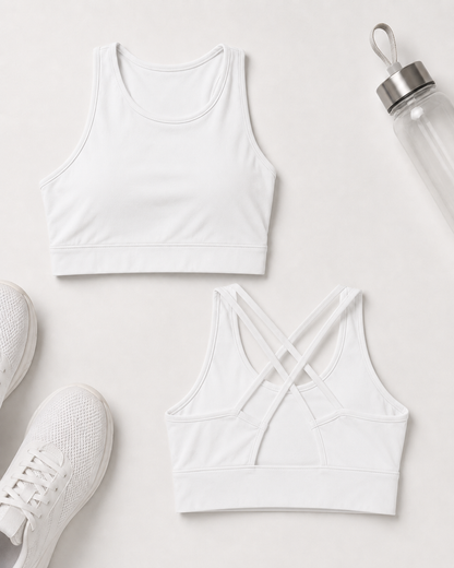 Isela Fitness Crop Top Damen in Weiß – Front- und Rückseite
