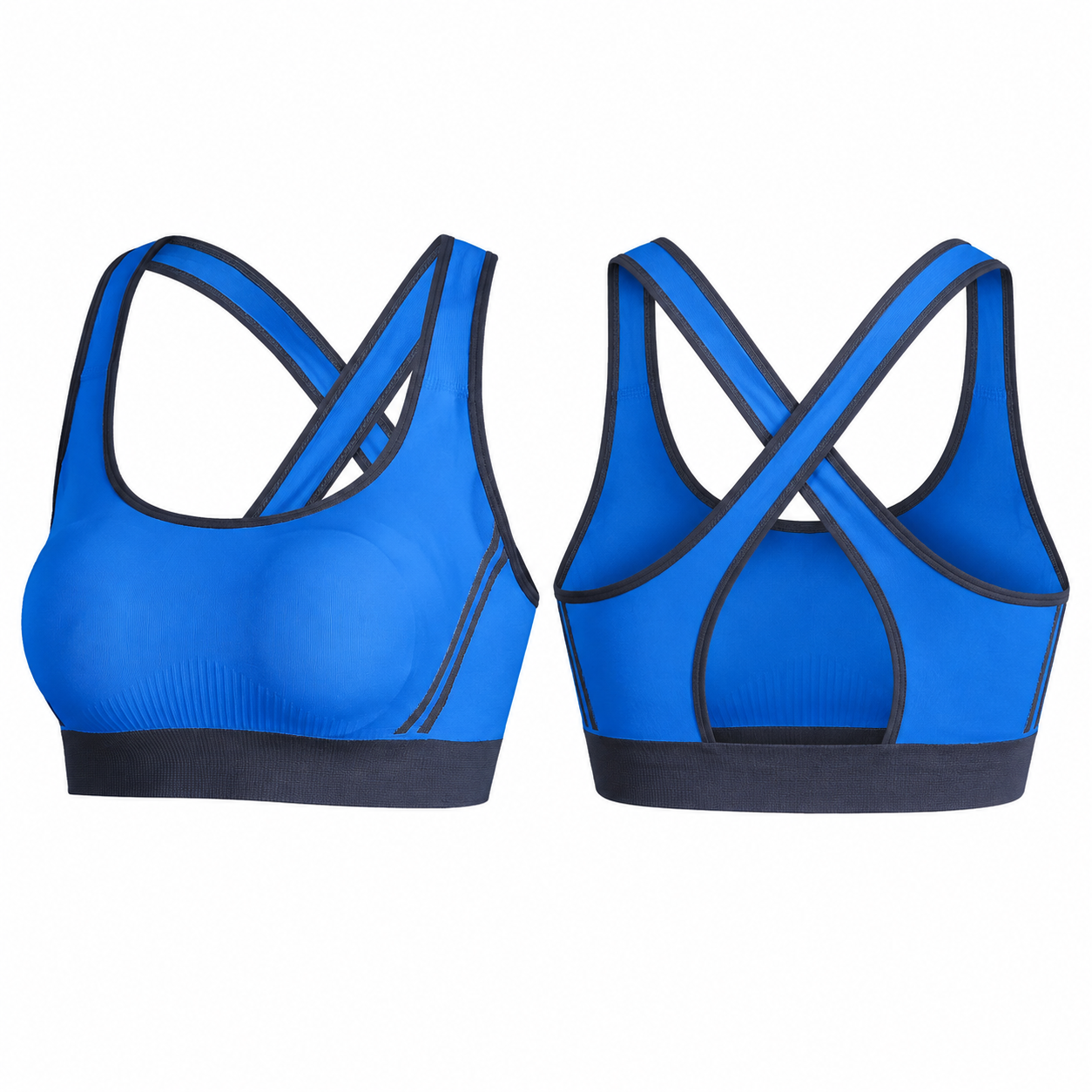 Isela Fitness Crop Top Damen Blau – Vorder- und Crossback-Rückansicht