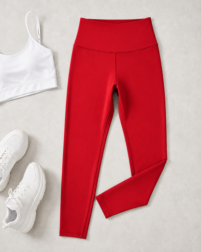 Isela High-Waist Fitness-Leggings Damen in Rot – Flatlay