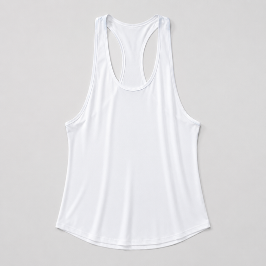 Isela Racerback Tank Top Damen Weiß – lockere Studio-Flatlay-Ansicht
