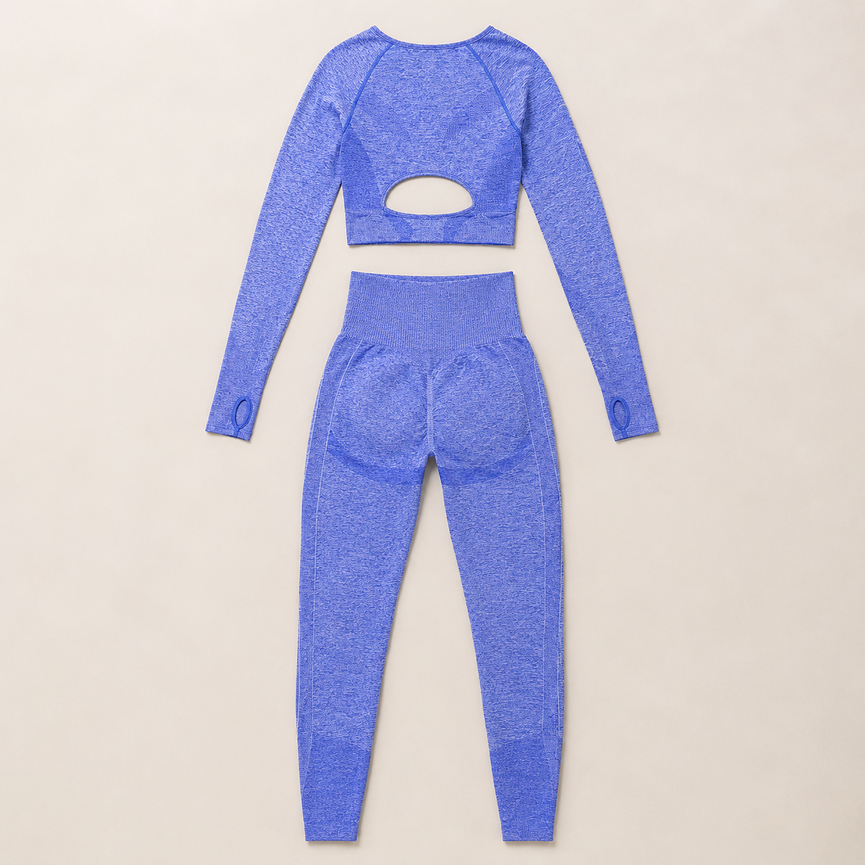 Isela Seamless Longsleeve Yoga Set Damen Blau – Rückansicht mit Back-Cutout