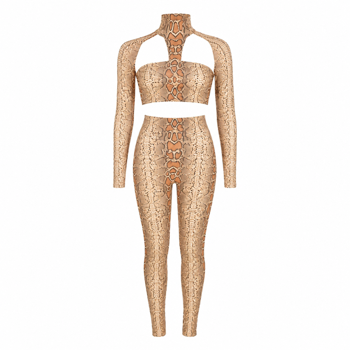 ISELA Snake Print Set Damen – Crop-Top und Leggings, klare Frontansicht